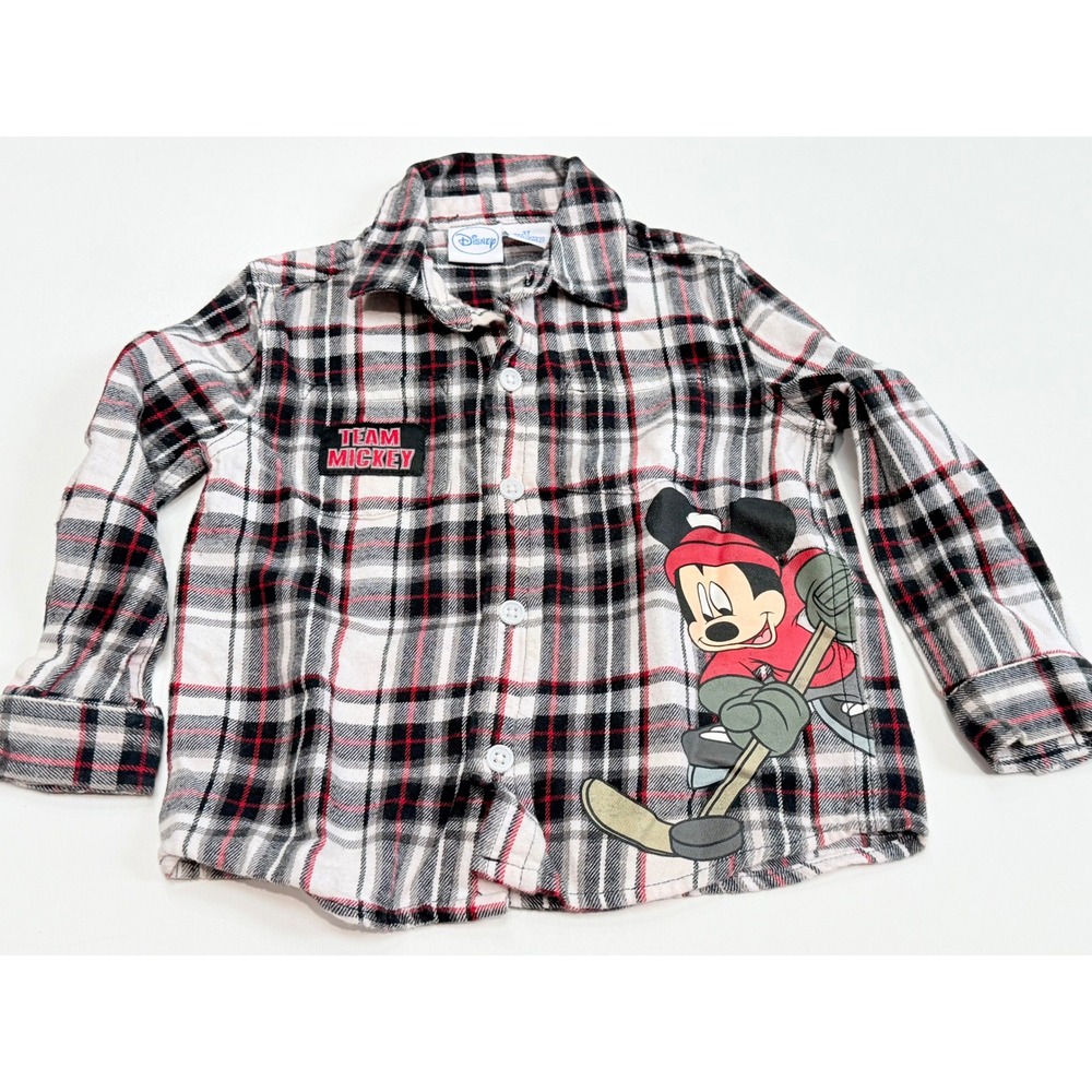 Vintage Disney Mickey Mouse Toddler Boys 2T Plaid Flannel Hockey Shirt